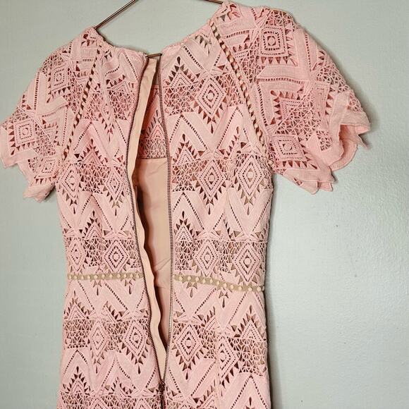 STYLESTALKER Pink Lace Cutout Zipper Exposed Back Midi Dress Size Small - Picture 7 of 10